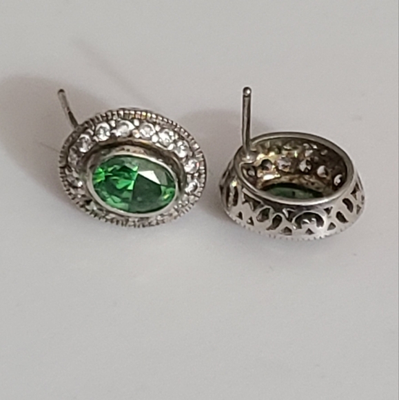 925 sterling green tourmaline diamonds earrings vintage sparkly - Picture 1 of 11